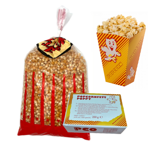 Zestaw do prażenia popcornu z kubkami - W domu jak w kinie!