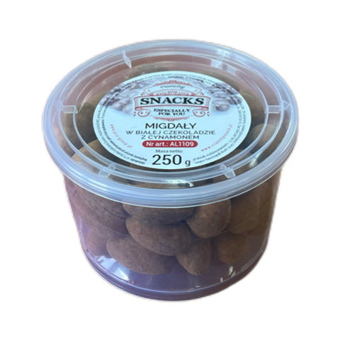 Migdały w białej czekoladzie w cynamonie - kubek 250 g