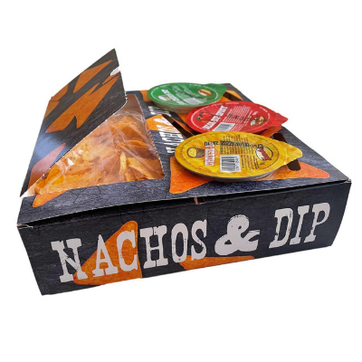 Hombre Nachos TACKA - nachosy 150 g + sosy: salsa x 1, serowy x 1, śmietanowy x 1  I   crunchysnack.pl